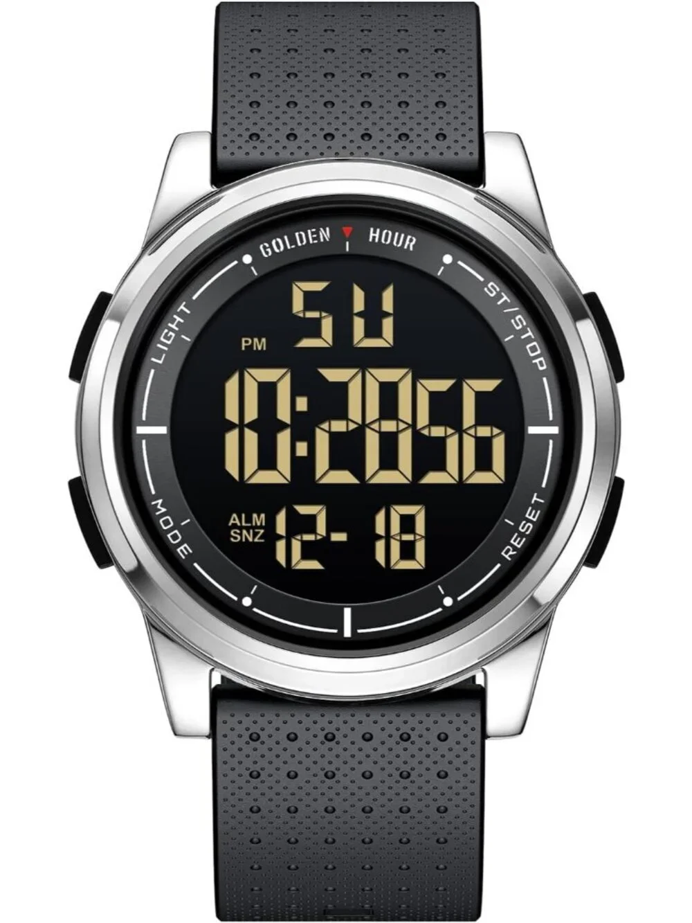 Men's Silver Rubber Strap Ultra-Thin Minimalist Sports Waterproof Digital Watch
